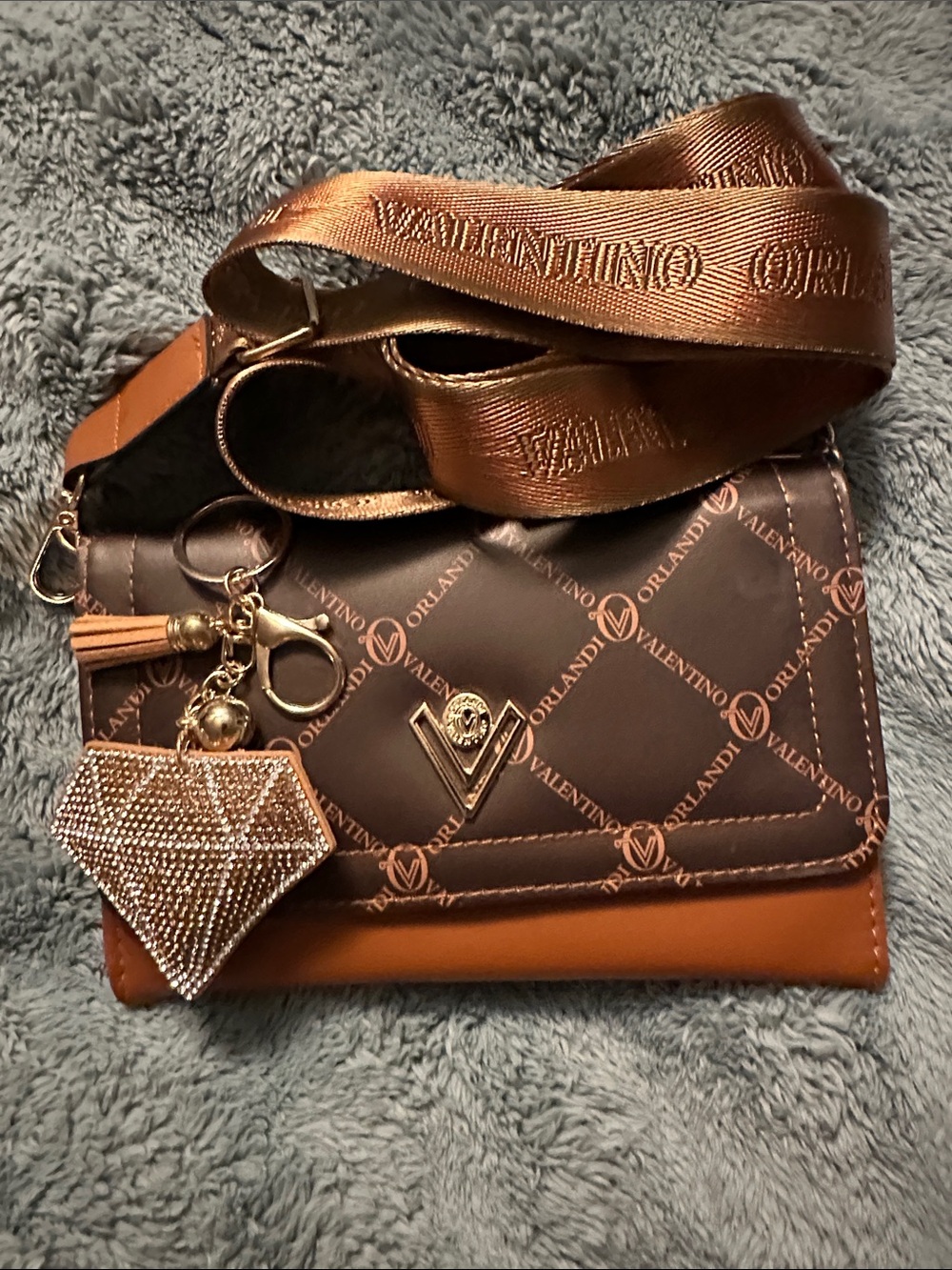Valentino Orlandi Brown and Tan Logo Crossbody with Branded Strap